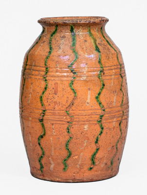 Scarce Redware Jar with Two-Color Slip Decoration, American, early to mid 19th century