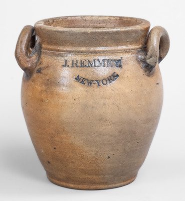 Scarce J. REMMEY / NEW-YORK, John Remmey III, Manhattan, NY Stoneware Jar, early 19th century