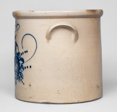 Outstanding 5 Gal. HAXSTUN & CO. / FORT EDWARD, NY Stoneware Crock w/ Elaborate Bird and Floral Decoration