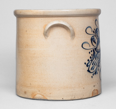 Outstanding 5 Gal. HAXSTUN & CO. / FORT EDWARD, NY Stoneware Crock w/ Elaborate Bird and Floral Decoration