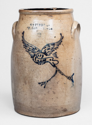 Rare E. T. FORD & CO. / MECHANICVILLE, NY Stoneware Churn w/ Eagle Decoration