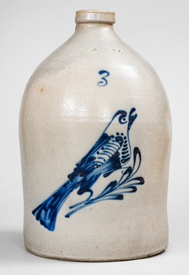3 Gal. ALBANY, NY Stoneware Bird Jug, third quarter 19th century
