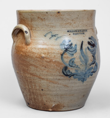 Rare WILLIAM E. WARNER / WEST TROY, New York Stoneware Jar w/ Incised 
