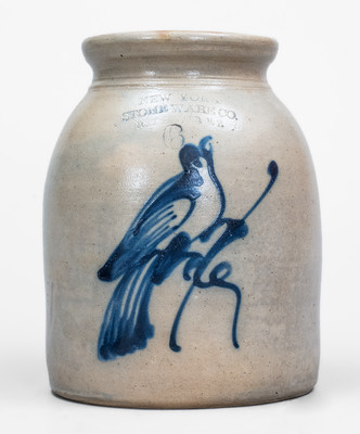 6 Qt. NEW YORK STONEWARE CO. / FORT EDWARD, NY Stoneware Jar w/ Bird Decoration