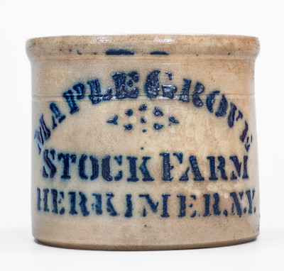 Rare HERKIMER, NY Stoneware Advertising Crock, attrib. N.A. White / Utica, NY