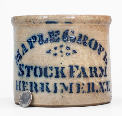 Rare HERKIMER, NY Stoneware Advertising Crock, attrib. N.A. White / Utica, NY