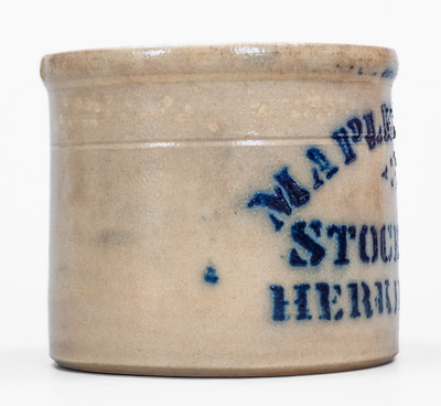 Rare HERKIMER, NY Stoneware Advertising Crock, attrib. N.A. White / Utica, NY