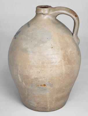 Ovoid I. SEYMOUR / TROY, New York Stoneware Jug w/ Incised Swan Decoration