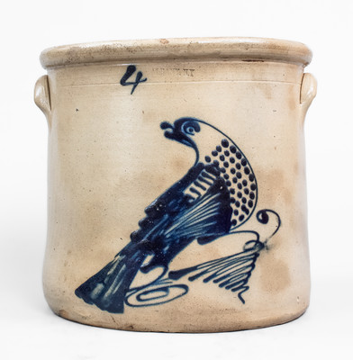 4 Gal. ALBANY, NY Stoneware Crock w/ Large Bird Decoration