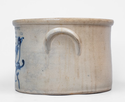 Unusual 2 Gal. NEW YORK STONEWARE CO. / FORT EDWARD, NY Stoneware Cake Crock w/ Bird Decoration