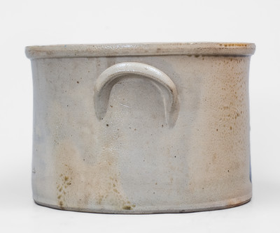 Unusual 2 Gal. NEW YORK STONEWARE CO. / FORT EDWARD, NY Stoneware Cake Crock w/ Bird Decoration