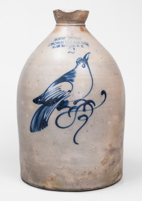 Scarce 2 Gal. NEW YORK STONEWARE CO. / FORT EDWARD, NY Stoneware Jug w/ Bird Decoration