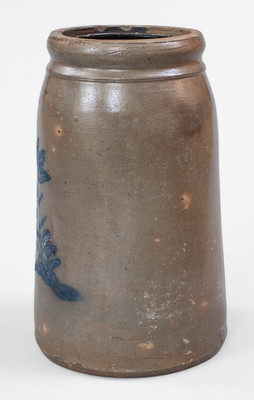 Unusual Large-Sized Western PA Stoneware Canning Jar w/ Floral Decoration