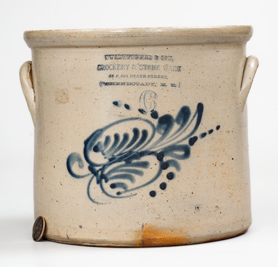 6 Qt. Stoneware Jar w/ Elaborate SCHENECTADY, NY Impressed Advertising