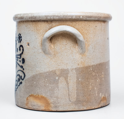 ALBANY, NY Stoneware Crock w/ Slip-Trailed Floral Decoration, third quarter 19th century
