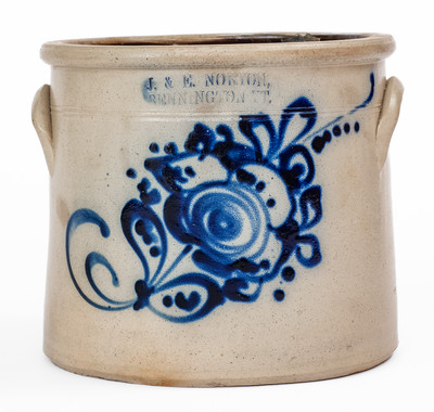 J. & E. NORTON / BENNINGTON, VT Stoneware Crock w/ Floral Decoration