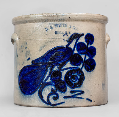 N. A. WHITE & SON / UTICA, NY Stoneware Crock w/ Paddletail Bird Decoration