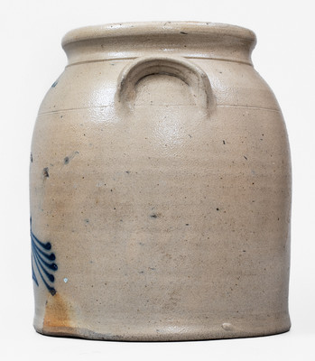 2 Gal. W, ROBERTS / BINGHAMTON, N.Y. Stoneware Crock w/ Slip-Trailed Bird Decoration