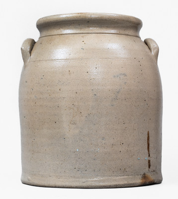2 Gal. W, ROBERTS / BINGHAMTON, N.Y. Stoneware Crock w/ Slip-Trailed Bird Decoration
