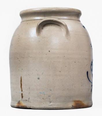 2 Gal. W, ROBERTS / BINGHAMTON, N.Y. Stoneware Crock w/ Slip-Trailed Bird Decoration