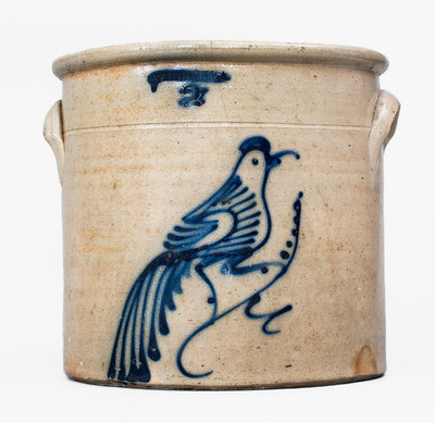2 Gal. WHITE'S UTICA, New York Stoneware Bird Crock, c1870