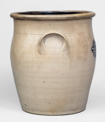 3 Gal. WM. E. WARNER / WEST TROY Stoneware Jar w/ Slip-Trailed Floral Decoration