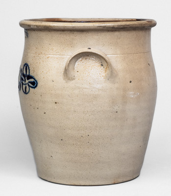 3 Gal. WM. E. WARNER / WEST TROY Stoneware Jar w/ Slip-Trailed Floral Decoration