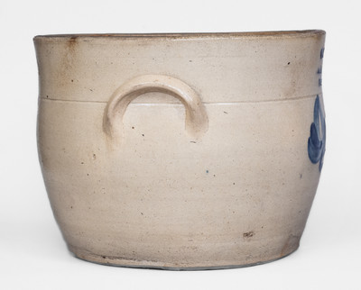 2 Gal. WM. E. WARNER / MANUFACTORY / WEST TROY Stoneware Cream Jar w/ Floral Decoration