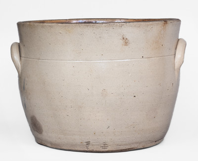 2 Gal. WM. E. WARNER / MANUFACTORY / WEST TROY Stoneware Cream Jar w/ Floral Decoration