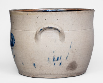 2 Gal. WM. E. WARNER / MANUFACTORY / WEST TROY Stoneware Cream Jar w/ Floral Decoration