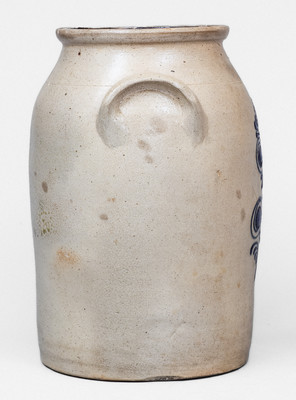 2 Gal. ALBANY, NY Stoneware Jar w/ Slip-Trailed Floral Decoration, c1860