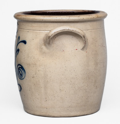 LYONS, New York Stoneware Jar w/ Slip-Trailed Floral Decoration, c1860