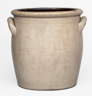 LYONS, New York Stoneware Jar w/ Slip-Trailed Floral Decoration, c1860