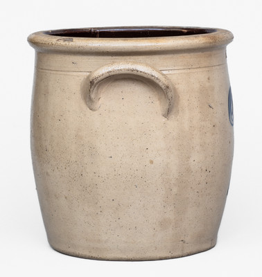 LYONS, New York Stoneware Jar w/ Slip-Trailed Floral Decoration, c1860