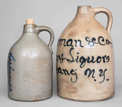 Lot of Two: Cushman & Co. / Albany, NY Stoneware Script Advertising Jugs