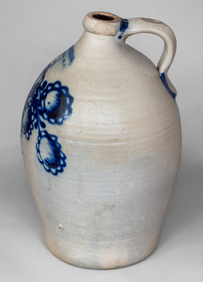 Exceptional 4 Gal. COWDEN & WILCOX / HARRISBURG, PA Stoneware Jug w/ Elaborate Slip-Trailed Sunflower