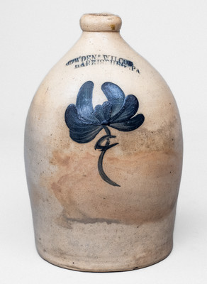 1 Gal. COWDEN & WILCOX / HARRISBURG, PA Stoneware Jug w/ Floral Decoration