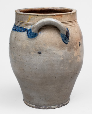 Three-Gallon PAUL CUSHMAN Cobalt-Decorated Stoneware Jar, Albany, NY, early 19th century