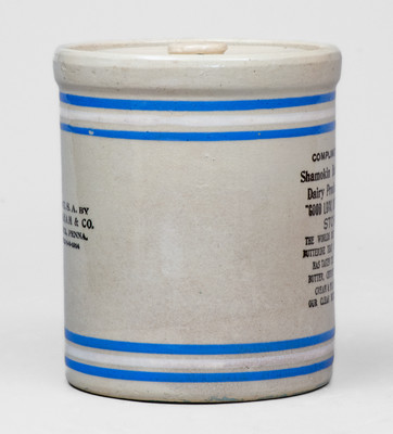 Braddock, PA Stoneware Jar w/ Shamokin Butterine Co., Shamokin, PA Advertising