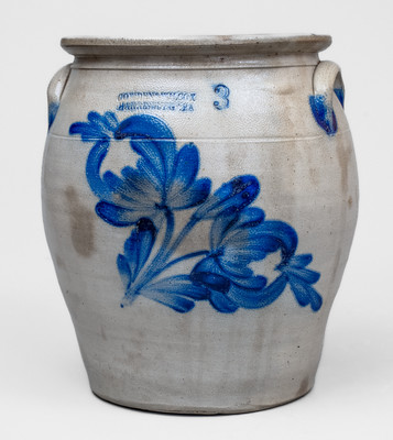 3 Gal. COWDEN & WILCOX / HARRISBURG, PA Stoneware Jar w/ Floral Decoration