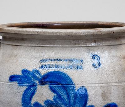 3 Gal. COWDEN & WILCOX / HARRISBURG, PA Stoneware Jar w/ Floral Decoration