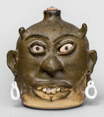Rare Lanier Meaders (Cleveland, GA) Devil Face Jug, circa 1970