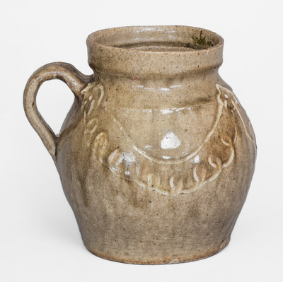 Fine Handled Stoneware Jar w/ Kaolin Slip, attrib. Collin Rhodes, Shaw s Creek, Edgefield District, SC, c1850
