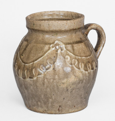 Fine Small-Sized Edgefield, SC Handled Jar with Kaolin Slip Decoration
