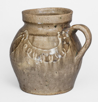 Fine Small-Sized Edgefield, SC Handled Jar with Kaolin Slip Decoration