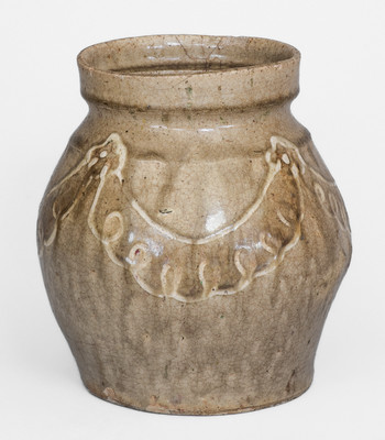 Fine Handled Stoneware Jar w/ Kaolin Slip, attrib. Collin Rhodes, Shaw s Creek, Edgefield District, SC, c1850