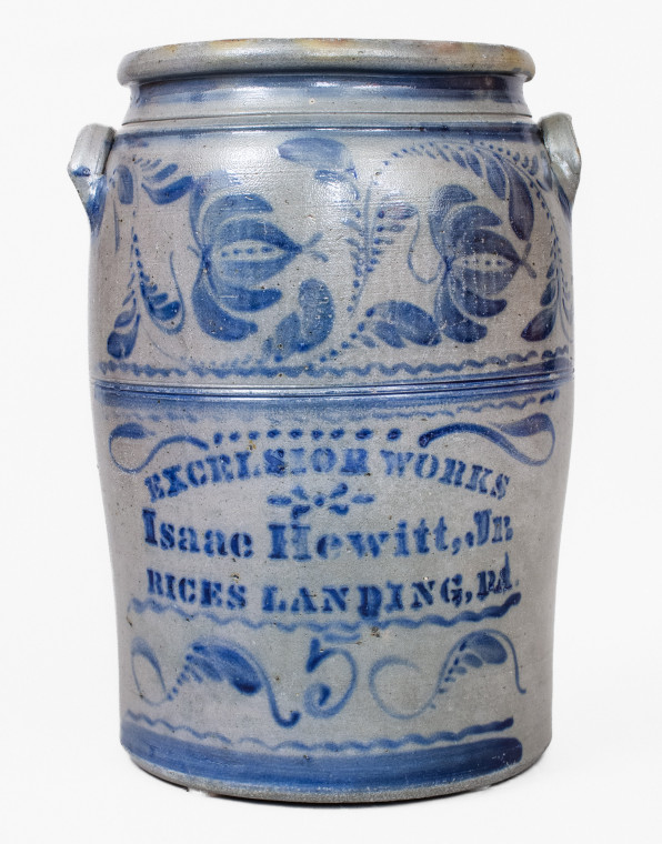 Exceptional Five-Gallon Stoneware Jar with Elaborate Freehand Cobalt Decoration, Stenciled 