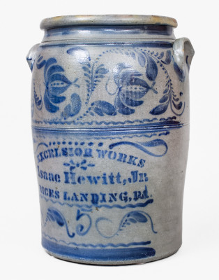 Exceptional Five-Gallon Stoneware Jar with Elaborate Freehand Cobalt Decoration, Stenciled 