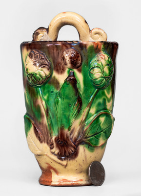 Fine Shenandoah Valley Multi-Glazed Redware Wall Pocket, attrib. J. Eberly, Strasburg, VA