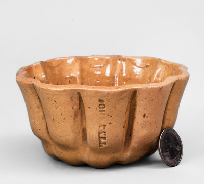 Glazed JOHN BELL Redware Pudding Mold, Waynesboro, PA c1840-80